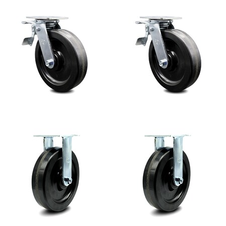 Service Caster 8 Inch Phenolic Caster Set with Ball Bearings 2 Brakes 2 Rigid SCC-TTL30S820-PHB-2-R-2